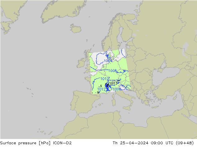 приземное давление ICON-D2 чт 25.04.2024 09 UTC