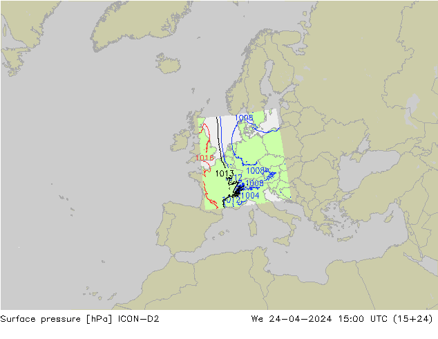 приземное давление ICON-D2 ср 24.04.2024 15 UTC