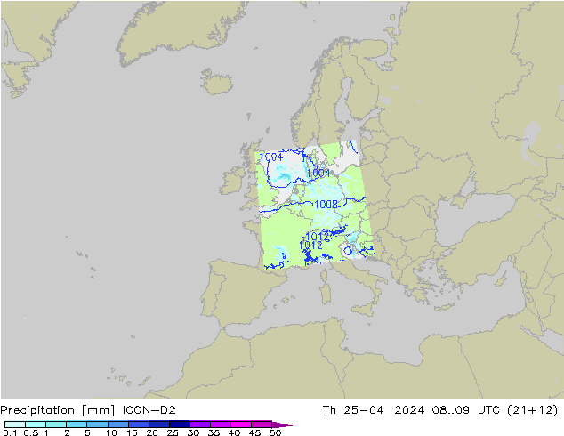 Precipitation ICON-D2 Th 25.04.2024 09 UTC