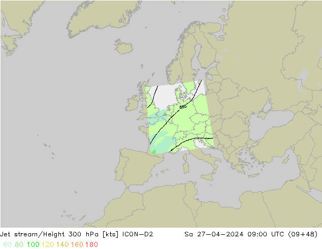 Jet stream/Height 300 hPa ICON-D2 Sa 27.04.2024 09 UTC