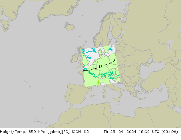 Height/Temp. 850 hPa ICON-D2 Čt 25.04.2024 15 UTC