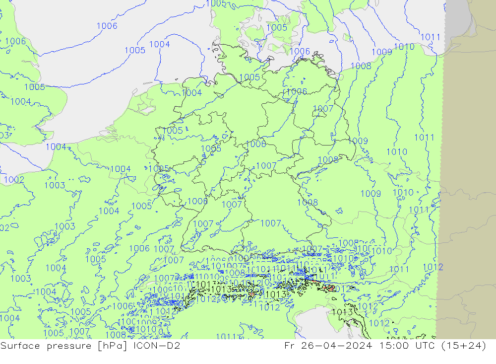 Yer basıncı ICON-D2 Cu 26.04.2024 15 UTC