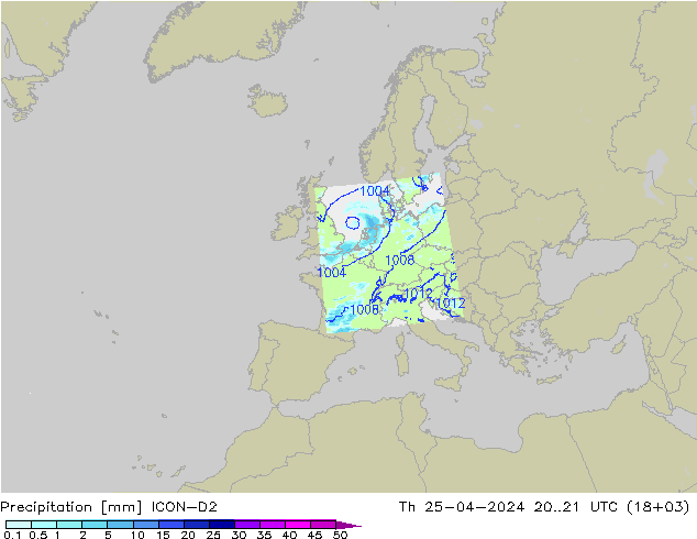 Precipitazione ICON-D2 gio 25.04.2024 21 UTC
