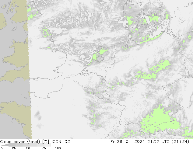zachmurzenie (suma) ICON-D2 pt. 26.04.2024 21 UTC