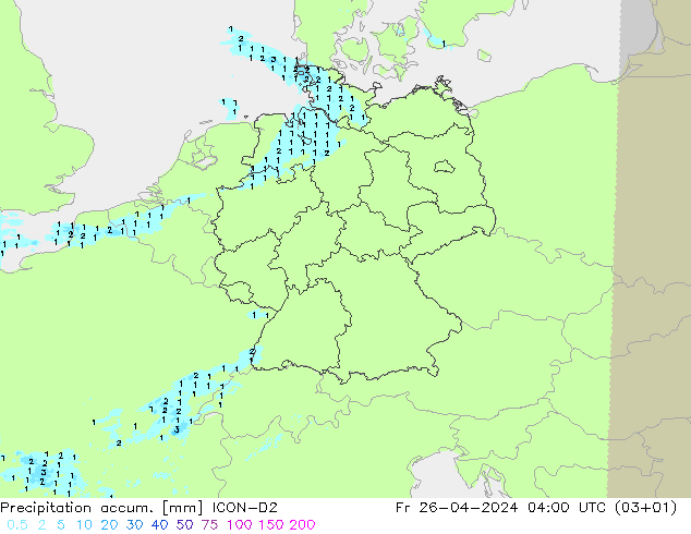Precipitation accum. ICON-D2 Fr 26.04.2024 04 UTC
