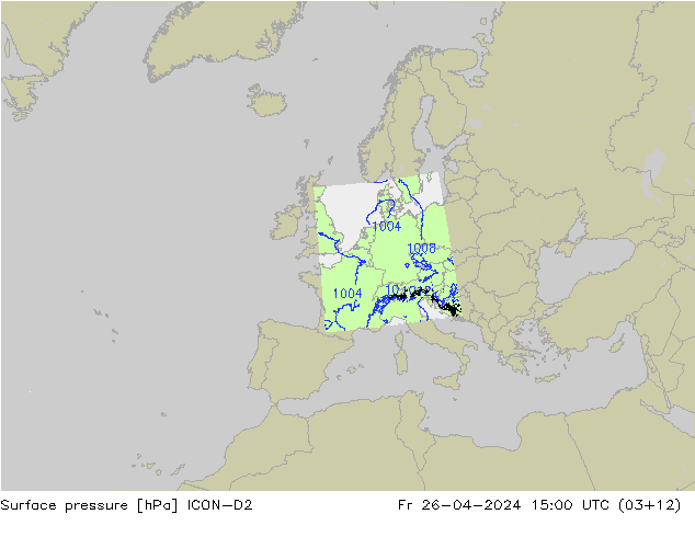 Atmosférický tlak ICON-D2 Pá 26.04.2024 15 UTC