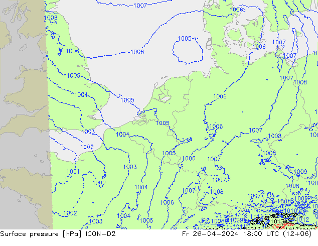 Surface pressure ICON-D2 Fr 26.04.2024 18 UTC