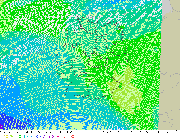 ветер 300 гПа ICON-D2 сб 27.04.2024 00 UTC