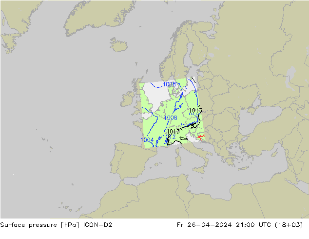 Bodendruck ICON-D2 Fr 26.04.2024 21 UTC