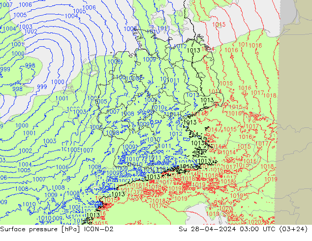pression de l'air ICON-D2 dim 28.04.2024 03 UTC