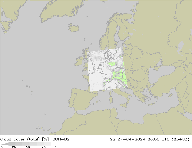 Wolken (gesamt) ICON-D2 Sa 27.04.2024 06 UTC