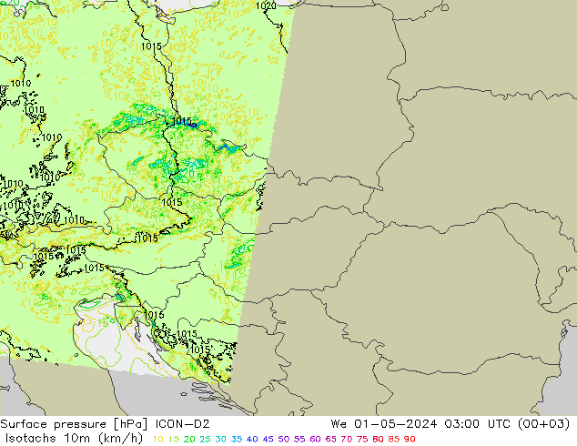 Isotachs (kph) ICON-D2 St 01.05.2024 03 UTC