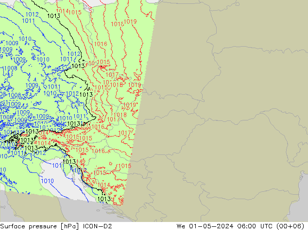 Luchtdruk (Grond) ICON-D2 wo 01.05.2024 06 UTC