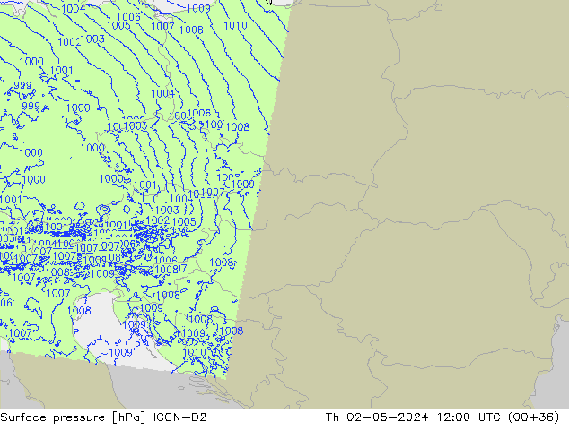 pressão do solo ICON-D2 Qui 02.05.2024 12 UTC