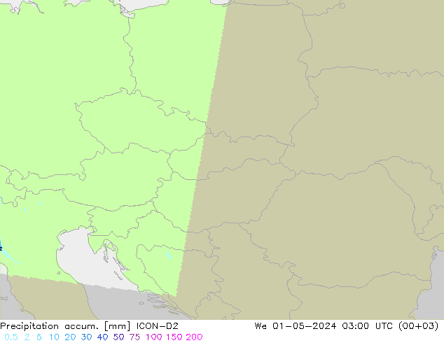 Precipitation accum. ICON-D2 We 01.05.2024 03 UTC