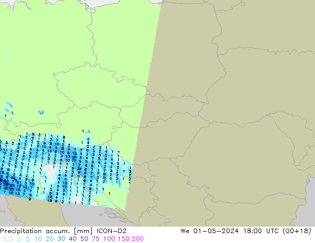 Precipitation accum. ICON-D2 ср 01.05.2024 18 UTC