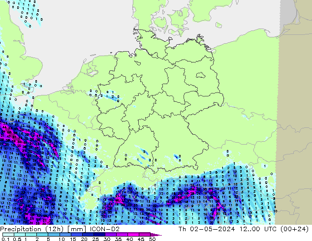 Precipitazione (12h) ICON-D2 gio 02.05.2024 00 UTC