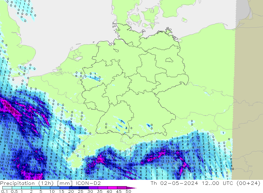 Nied. akkumuliert (12Std) ICON-D2 Do 02.05.2024 00 UTC