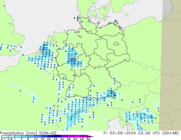 Precipitazione ICON-D2 ven 03.05.2024 00 UTC