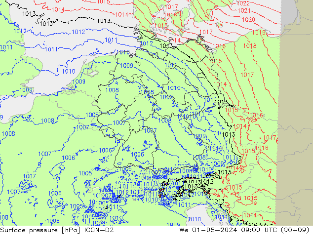 pressão do solo ICON-D2 Qua 01.05.2024 09 UTC