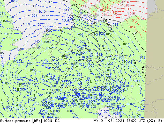 pression de l'air ICON-D2 mer 01.05.2024 18 UTC