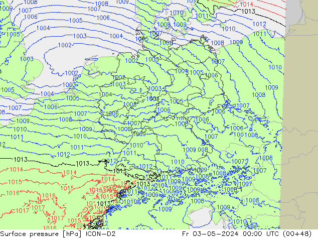 Atmosférický tlak ICON-D2 Pá 03.05.2024 00 UTC