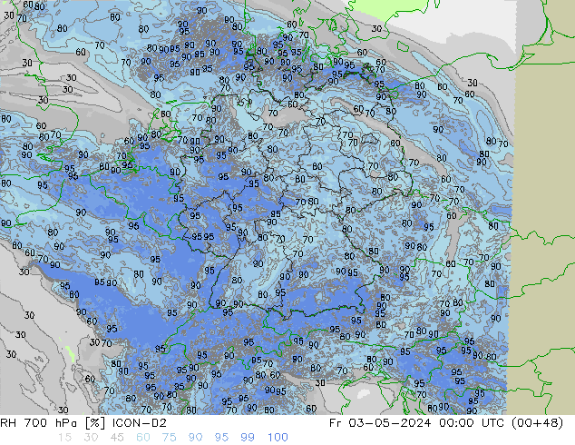 Humidité rel. 700 hPa ICON-D2 ven 03.05.2024 00 UTC