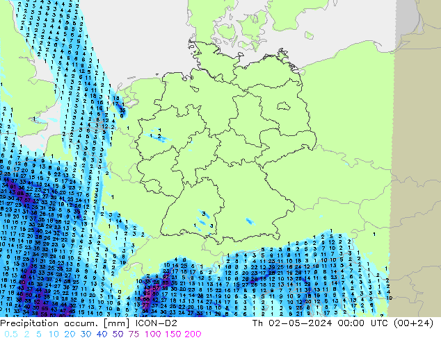 Precipitation accum. ICON-D2  02.05.2024 00 UTC