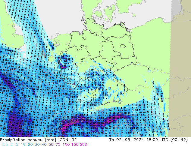 Precipitation accum. ICON-D2 gio 02.05.2024 18 UTC