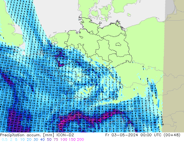 Toplam Yağış ICON-D2 Cu 03.05.2024 00 UTC