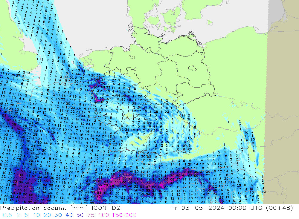 Precipitation accum. ICON-D2  03.05.2024 00 UTC