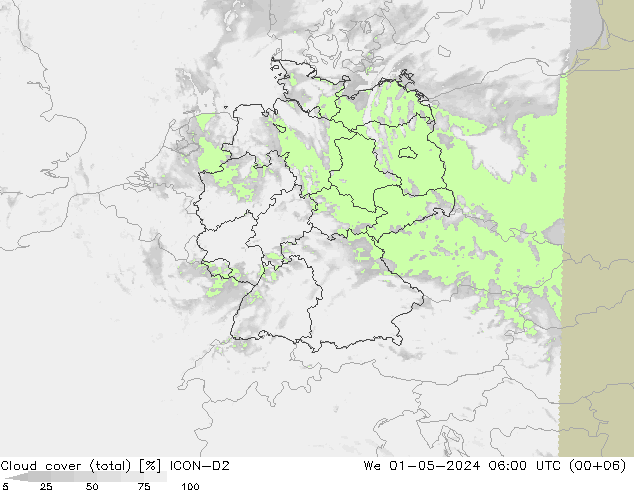 Cloud cover (total) ICON-D2 St 01.05.2024 06 UTC