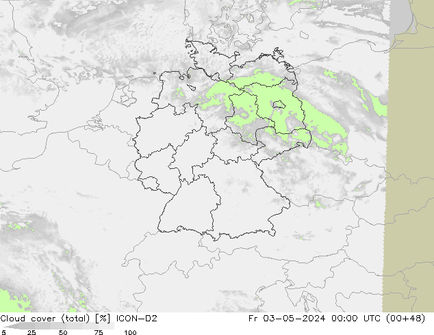 Cloud cover (total) ICON-D2 Fr 03.05.2024 00 UTC