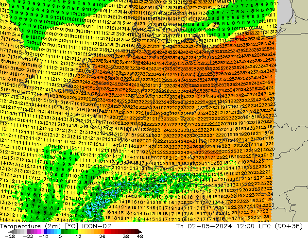 Temperature (2m) ICON-D2 Th 02.05.2024 12 UTC