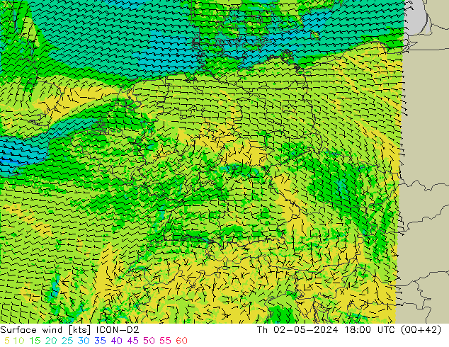Bodenwind ICON-D2 Do 02.05.2024 18 UTC