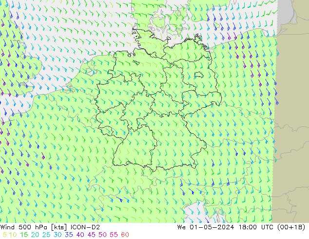 Wind 500 hPa ICON-D2 We 01.05.2024 18 UTC