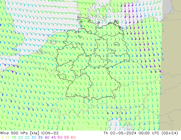 Wind 500 hPa ICON-D2 Do 02.05.2024 00 UTC