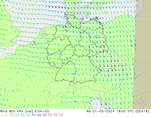 Wind 850 hPa ICON-D2 wo 01.05.2024 18 UTC