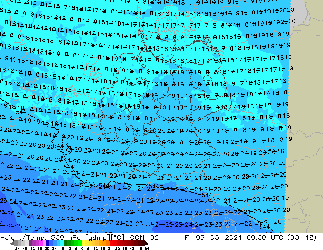 Height/Temp. 500 hPa ICON-D2 Pá 03.05.2024 00 UTC