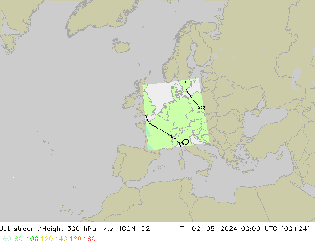 Jet stream/Height 300 hPa ICON-D2 Čt 02.05.2024 00 UTC