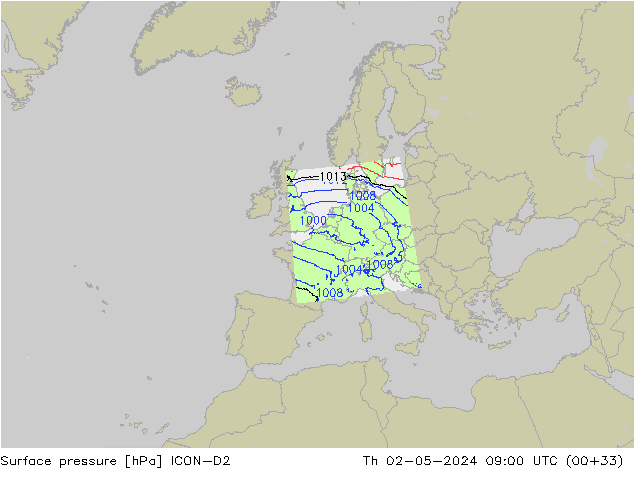 Luchtdruk (Grond) ICON-D2 do 02.05.2024 09 UTC