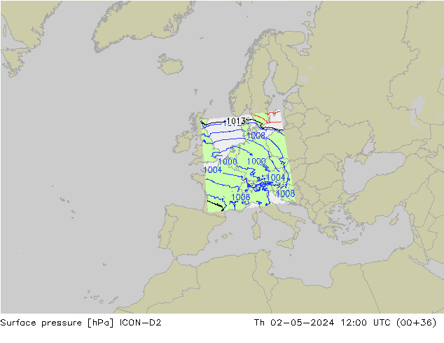 приземное давление ICON-D2 чт 02.05.2024 12 UTC