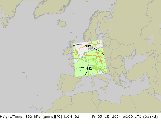 Height/Temp. 850 hPa ICON-D2 pt. 03.05.2024 00 UTC