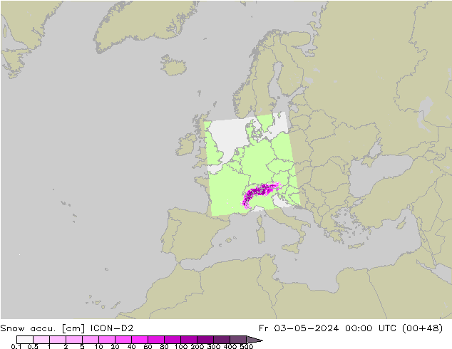 Schneemenge ICON-D2 Fr 03.05.2024 00 UTC