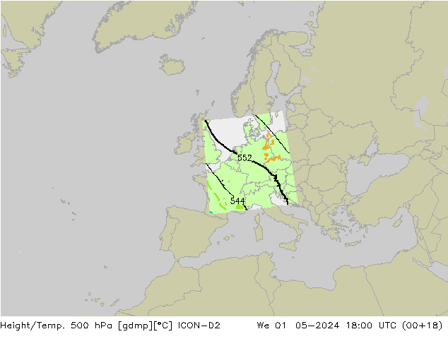 Height/Temp. 500 hPa ICON-D2 Qua 01.05.2024 18 UTC