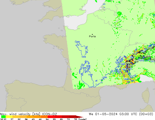 Windböen ICON-D2 Mi 01.05.2024 03 UTC