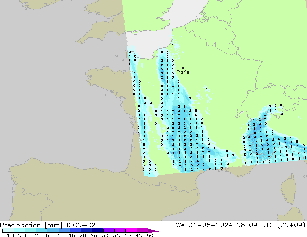 Yağış ICON-D2 Çar 01.05.2024 09 UTC