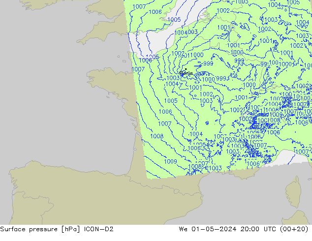 Bodendruck ICON-D2 Mi 01.05.2024 20 UTC