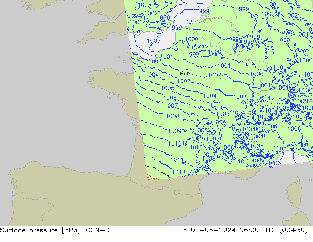 Luchtdruk (Grond) ICON-D2 do 02.05.2024 06 UTC