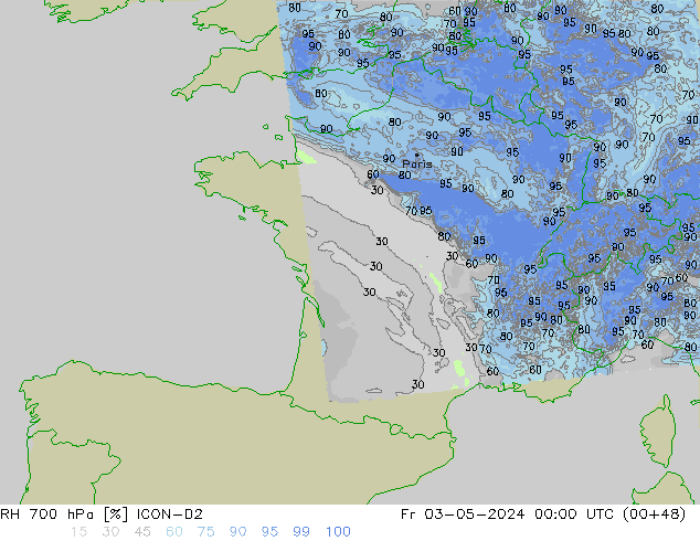 RH 700 гПа ICON-D2 пт 03.05.2024 00 UTC